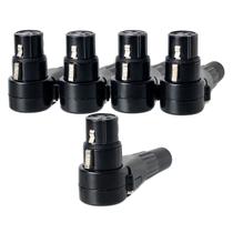 Kit com 5 PLug Conector XLR 90º Graus Cachimbo Femea