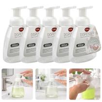 Kit Com 5 Porta Sabonete Líquido Espuma Cremosa Dispenser 300ml Transparente Banheiro Lavabo