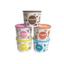Kit com 5 Pote Plástico Branco Decorado 1 Litro Alimentos - Decore Casa