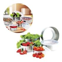 Kit com 5 potes de aço inox com tampa de silicone multiuso, herméticos e empilháveis