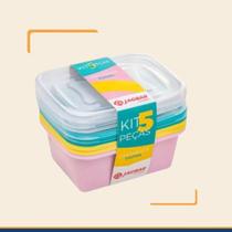 Kit com 5 Potes de Plástico 750ml com Tampa e Vedação BPA Free Mantimentos Marmita Cozinha Organizador
