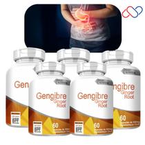 Kit com 5 Potes Gengibre Gástrico Respiratório Cólicas Flatulências Ronquidão Bronquite Tosse Catarro Má Digestão 500mg 300 Cápsulas