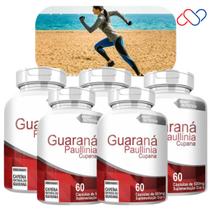 Kit com 5 Potes Guaraná 500mg 300 Cápsulas Cansaço Atividade Intelectual Desempenho Físico Concentração Colesterol Arteriosclerose Trombose