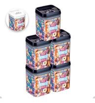 Kit Com 5 Potes Hermético De Acrílico Mantimentos Tampa Trava 1700 Ml