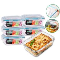 Kit Com 5 Potes Herméticos de Vidro Marmitas Fitness Vasilhas Com Tampa Microondas Freezer 370ml - Belakaza