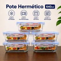Kit Com 5 Potes Para Alimentos Quality House 640ml Hermético