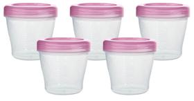 Kit com 5 Potes para armazenar Papinha KaBaby Tampa Rosa Kit com 5 Potes para armazenar Papinha KaBaby Tampa Rosa