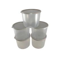 Kit com 5 Potes Plásticos Fume Cinza 1 Litro com Tampa Cinza - Decore Casa