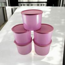 Kit com 5 Potes Plásticos Fume Rosa 1 Litro Tampa Cor Rose - Decore Casa
