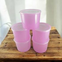 Kit com 5 Potes Plásticos Fume Rosa 1 Litro Tampa Transparen - Decore Casa Kit com 5 Potes Plásticos Fume Rosa 1 Litro Tampa Transparen - Decore Casa