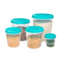 Kit Com 5 Potes Porta Mantimentos Redondo De Plástico Tampa De Rosca Para Cozinha - GABERA