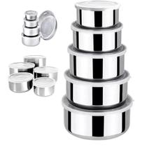 Kit com 5 Potes Tigelas em Aço Inox com Tampa Hermética para Guardar Alimentos Organizador Kit com 5 Potes Tigelas em Aço Inox com Tampa Hermética para Guardar Alimentos Organizador