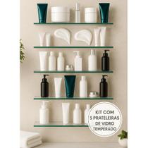 Kit com 5 Prateleiras de Vidro Verde 40x10 cm Organização com Charme e Estilo para Cozinha e Sala