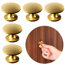 Kit Com 5 Puxador Dourado Fosco Escovado Redondo Móveis Armários Gavetas Kit Com 5 Puxador Dourado Fosco Escovado Redondo Móveis Armários Gavetas