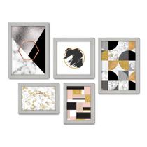 Kit Com 5 Quadros Decorativos - Abstrato Ouro Geometrico - 028kq01b Kit Com 5 Quadros Decorativos - Abstrato Ouro Geometrico - 028kq01b