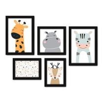 Kit Com 5 Quadros Decorativos - Animais - Infantil - Baby - Bebê - 412kq01p