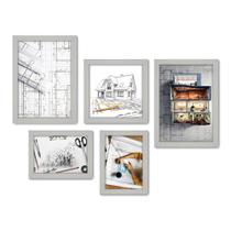 Kit Com 5 Quadros Decorativos - Arquitetura - Projeto de Arquitetura - 262kq01b