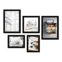 Kit Com 5 Quadros Decorativos - Arquitetura - Projeto de Arquitetura - 262kq01p