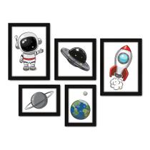 Kit Com 5 Quadros Decorativos - Astronauta - Infantil - Bebê - 325kq01p