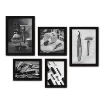 Kit Com 5 Quadros Decorativos - Barbearia Barbeiro Barber - 047kq01p