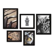 Kit Com 5 Quadros Decorativos - Barbearia Barbeiro Barber - 050kq01p