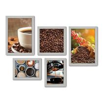 Kit Com 5 Quadros Decorativos - Café Cafeteria Lanchonete - 064kq01b