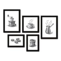 Kit Com 5 Quadros Decorativos - Café Cafeteria Lanchonete - 068kq01p