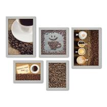 Kit Com 5 Quadros Decorativos - Café - Coffee - Cafeteria - Lanchonete - Cozinha - 224kq01b