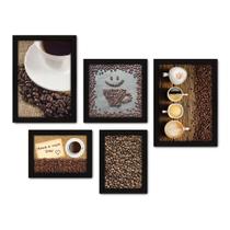 Kit Com 5 Quadros Decorativos - Café - Coffee - Cafeteria - Lanchonete - Cozinha - 224kq01p