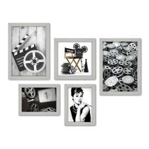 Kit Com 5 Quadros Decorativos - Cinema - Projetor - Filmes - Movie - Sala - 233kq01b