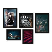 Kit Com 5 Quadros Decorativos - Cinema - Projetor - Filmes - Sala - 287kq01p - Allodi