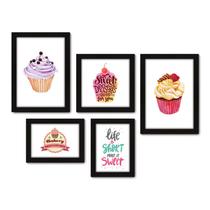 Kit Com 5 Quadros Decorativos - Cupcake Doceria Frase Cozinha - 122kq01p