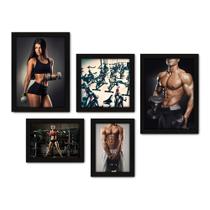 Kit Com 5 Quadros Decorativos - Fitness - Academia - Musculação - Ginástica - 226kq01p