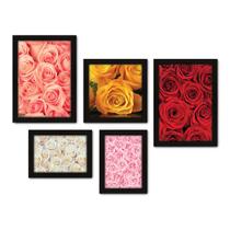 Kit Com 5 Quadros Decorativos - Flores - Rosas - 219kq01p