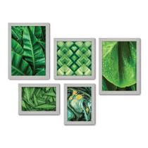Kit Com 5 Quadros Decorativos - Folhas Natureza Verde - 085kq01b