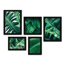 Kit Com 5 Quadros Decorativos - Folhas Natureza Verde - 093kq01p