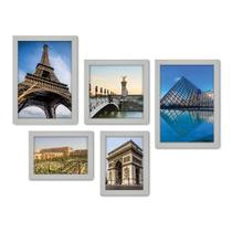 Kit Com 5 Quadros Decorativos - França - Cidades - Torre Eiffel Arco do Triunfo Louvre - Pontos Turísticos - 277kq01b