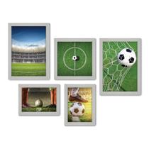 Kit Com 5 Quadros Decorativos - Futebol - Campo - Bola - Jogador - Esportes - 161kq01b