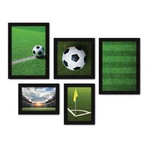 Kit Com 5 Quadros Decorativos - Futebol - Campo - Bola - Jogador - Esportes - 162kq01p