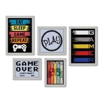 Kit Com 5 Quadros Decorativos - Gamer - Video Game - 174kq01b