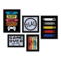 Kit Com 5 Quadros Decorativos - Gamer - Video Game - 174kq01p