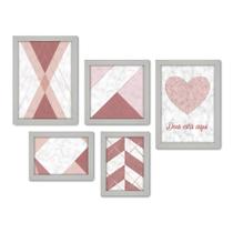 Kit Com 5 Quadros Decorativos - Geométrico - Abstrato - Love - Deus - Amor - 373kq01b