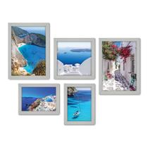 Kit Com 5 Quadros Decorativos - Grécia - Mykonos - Santorini - Mar - Viagem - 352kq01b