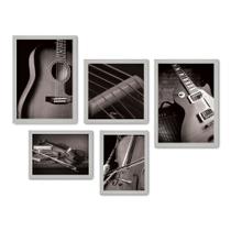 Kit Com 5 Quadros Decorativos - Instrumentos Musicais - Música - Escola de Música - Sala - 154kq01b