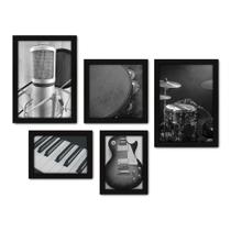 Kit Com 5 Quadros Decorativos - Instrumentos Musicais - Música - Escola de Música - Sala - 157kq01p