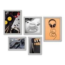 Kit Com 5 Quadros Decorativos - Instrumentos Musicais - Música - Escola de Música - Sala - 159kq01b