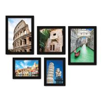 Kit Com 5 Quadros Decorativos - Itália - Cidades - Pontos Turísticos - Roma Nápoles Pisa Veneza Florença - 275kq01p