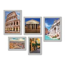 Kit Com 5 Quadros Decorativos - Itália - Roma - Pontos Turísticos - Coliseu - 261kq01b