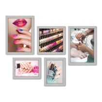 Kit Com 5 Quadros Decorativos - Manicure - Salão de Beleza - Unhas - 215kq01b