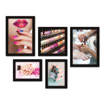 Kit Com 5 Quadros Decorativos - Manicure - Salão de Beleza - Unhas - 215kq01p